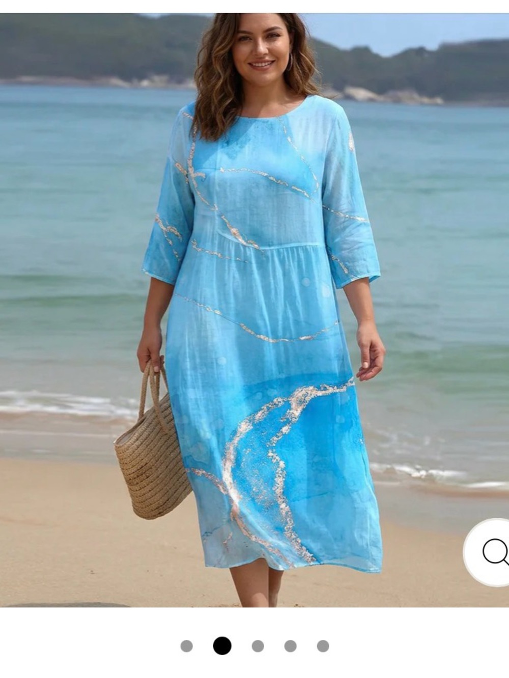 Blue Marble-Print Long Sleeve Women’s Dress